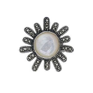 Vintage Sterling Silver 925 Mother of Pearl Marcasite Sunburst Ring Size 7.25
